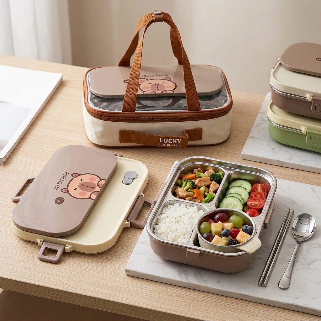 Food Storage With Scoop - Set Kotak Makan Siang Bento Stainless