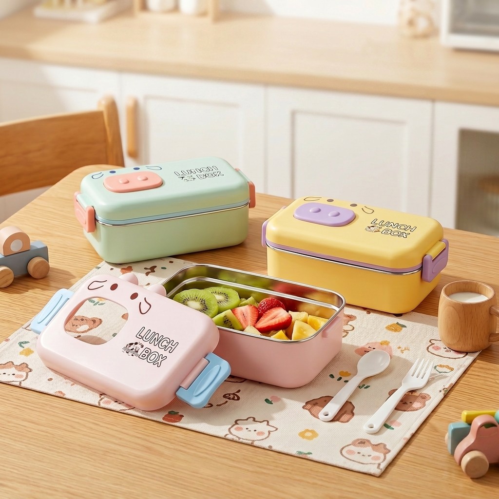 Kotak Bento Baja Tahan Karat 3 - Food Storage With Scoop ulasan dan harga