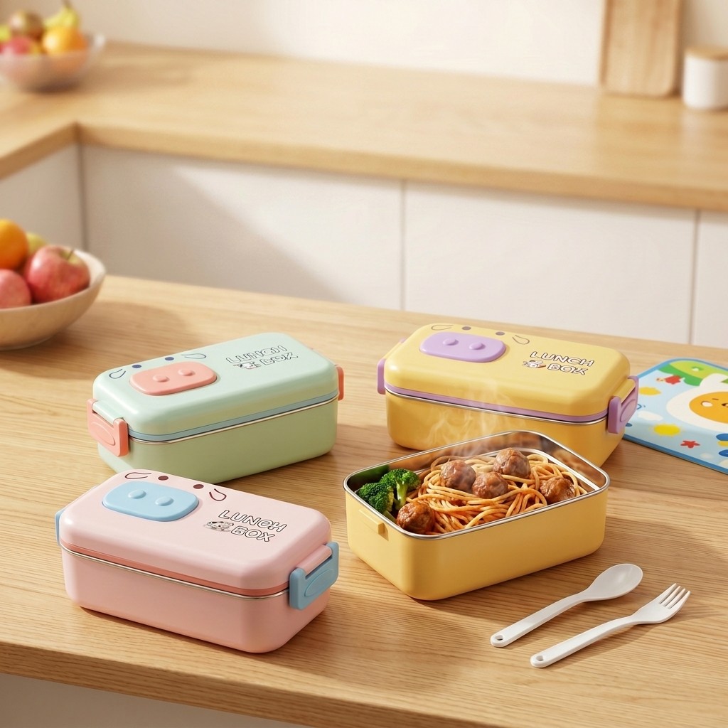 Kotak Bento Baja Tahan Karat 3 - Food Storage With Scoop ulasan dan harga