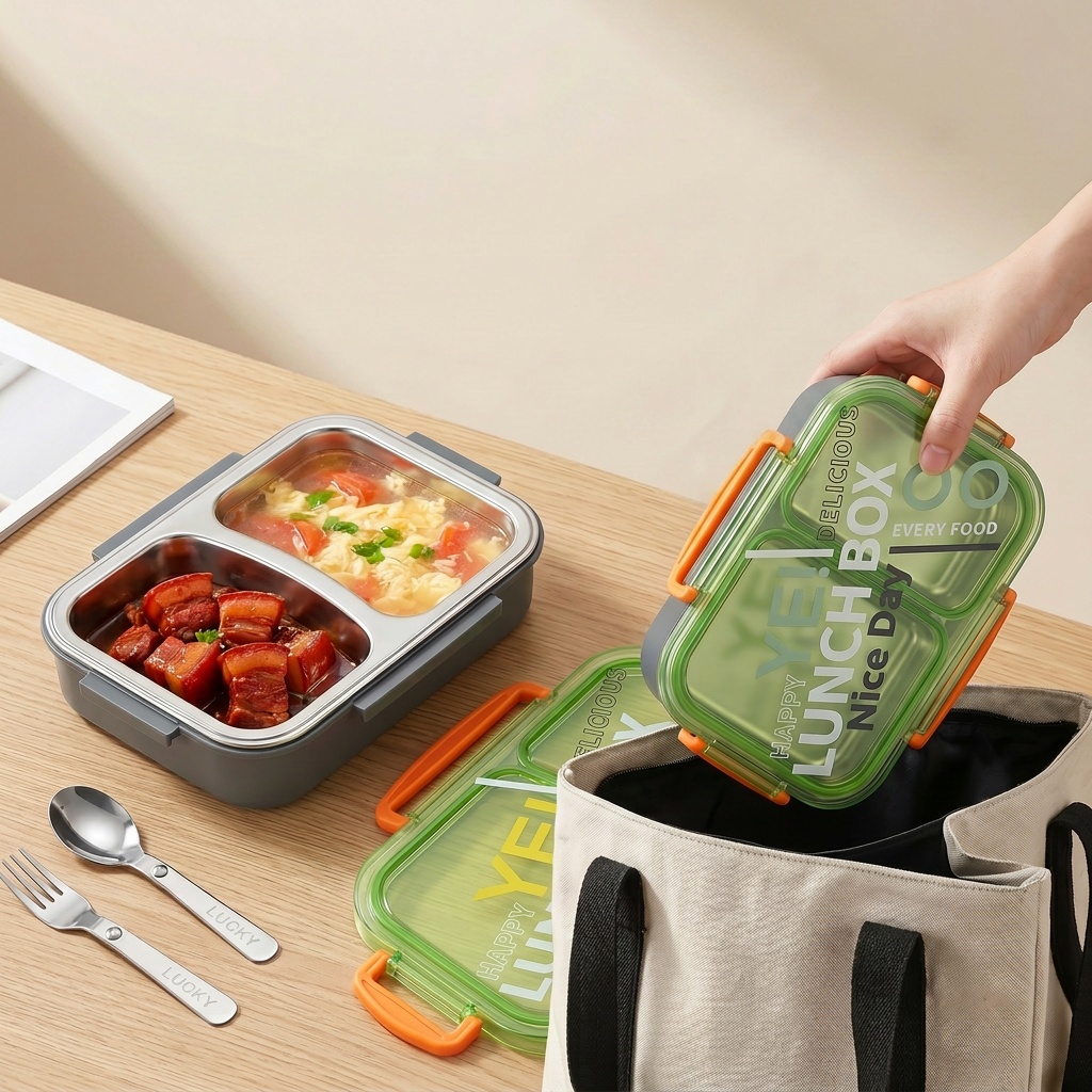 Kotak Makan Bento Stainless St - Food Storage With Scoop ulasan dan harga